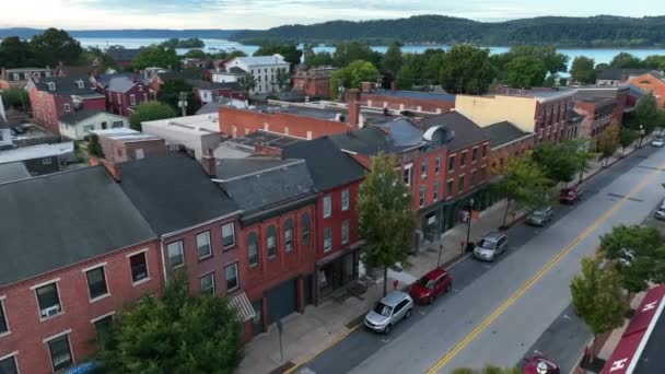 Historic City Buildings American Town Aerial View Susquehanna River — Stock Video