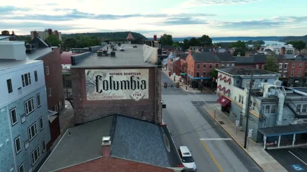 Firma Por Historic Downtown Columbia Pennsylvania Ciudad Pequeña Condado Lancaster — Vídeos de Stock