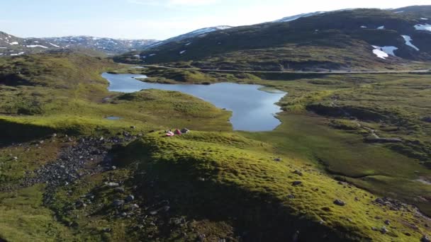 Табір Накривання Дикій Норвегії Поблизу Дороги Rv13 Перетинає Гору Вікафєлл — стокове відео