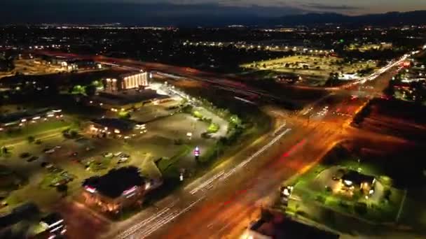 Aerial Drone Hyperlapse Fast Moving Cars Light Trails Highway Intersections — Stock Video