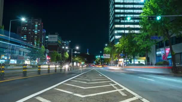 Seoul Night Timelapse Cars Buses Traveling Wide Multilane Road Yongsan — Stock Video