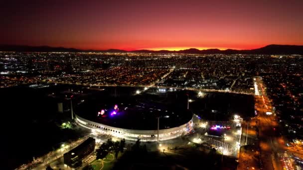 Flygfoto Över Hisnande Landskap Coldplay Världsturné Konsert Magiska Sunset Santiago — Stockvideo