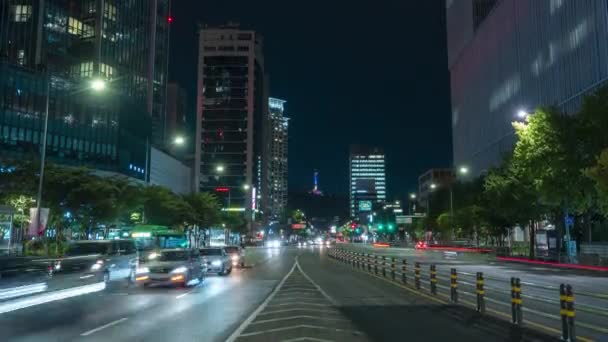 Yongsan Distrito Car Traffic Night Time Lapse Con Vistas Torre — Vídeo de stock