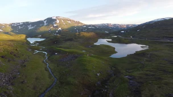 Stany Kempu Vrcholu Hory Vikafjell Norsko Vzduch Západu Slunce Stany — Stock video
