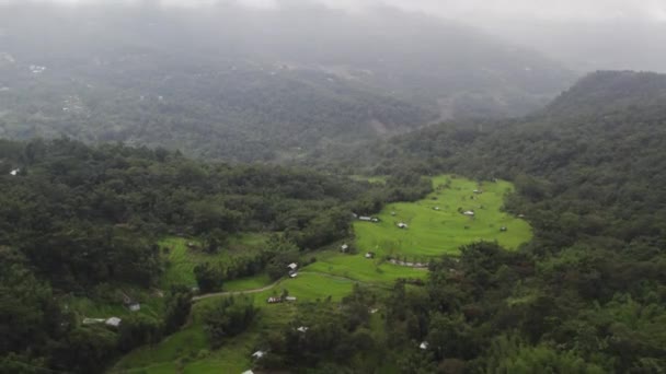 Tiro Aéreo Tierras Agrícolas Bosque Del Valle Montaña — Vídeo de stock