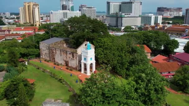 Rotující Letecké Záběry Kolem Kostela Sait Paul Městě Malacca — Stock video