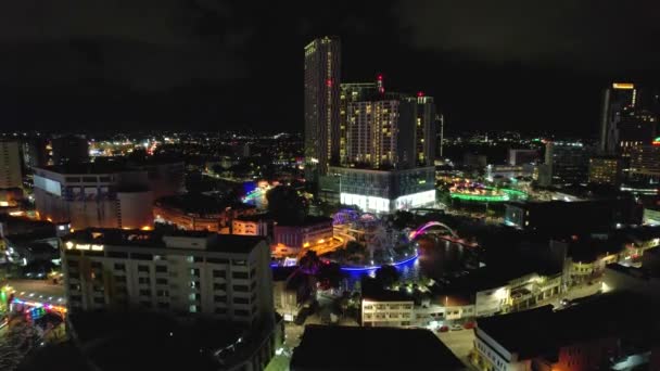 Uppstigning Antenn Skott Avslöjar Centrala Malacca Och Ljusa Vackra Ljus — Stockvideo