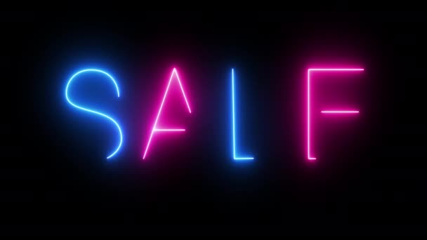 Försäljning Text Neon Glöd Tecken Animation Försäljning Och Rabatter — Stockvideo