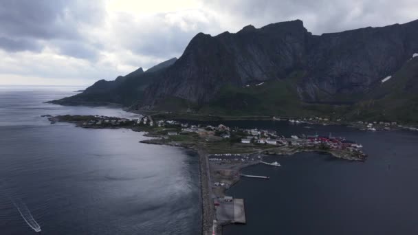 Aerial Reine Norvegia Rivela Faro Aqua Lofoten Coast Adventure — Video Stock