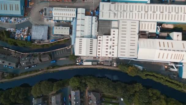 Overhead Aerial Footage Factory Roof Tops Showing Industrial Steel Site — Stock Video