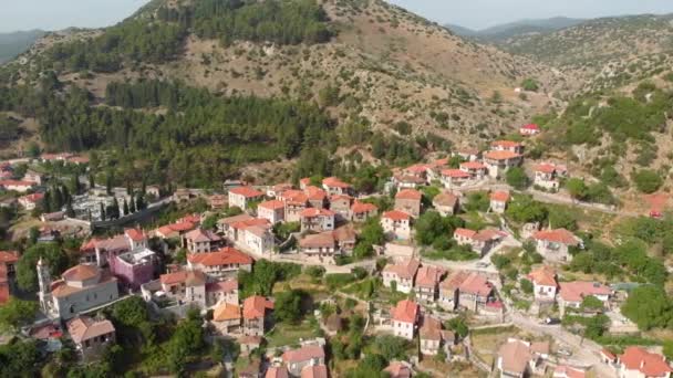 Yunanistan Arcadia Kentindeki Geleneksel Dimitsana Köyünün Hava Panoramik Görüntüsü — Stok video