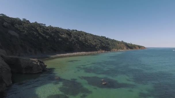 Drone Aéreo Sobre Água Azul Limpa Costeira Com Alguém Pulando — Vídeo de Stock