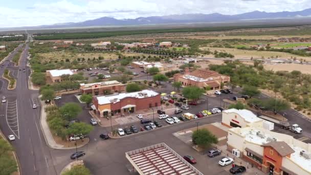 Restaurante Mcdonalds Pequeño Centro Comercial Sur Arizona Aproximación Aérea Drones — Vídeo de stock