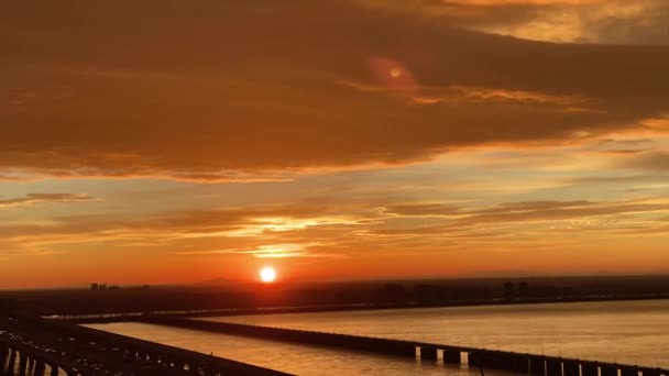 Zářící Východ Slunce Nad Mostem Champlain Spojujícím Montreal City Brossardem — Stock video