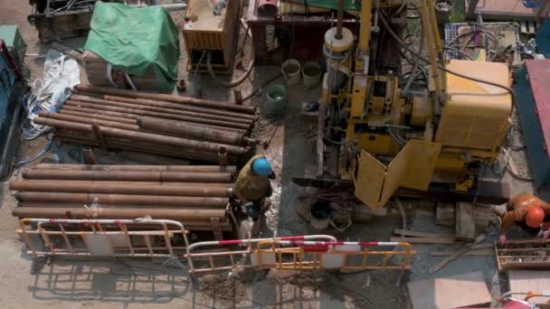 Trabajadores Ingeniería Chinos Trabajando Proyecto Construcción Hong Kong — Vídeo de stock