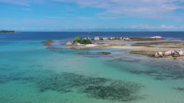 Güzel Turkuaz Mavi Alçak Gelgitte Kayalık Tropikal Adanın Havanın Etrafında — Stok video