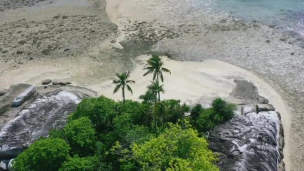 Arriba Aérea Abajo Isla Tropical Remota Marea Baja Día Soleado — Vídeos de Stock