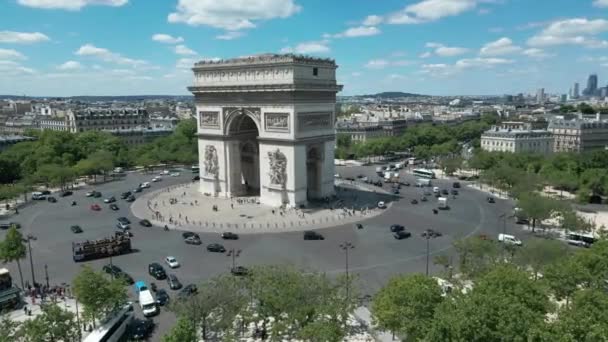 Triumfbåge Och Biltrafik Rondellen Paris Frankrike Flygdrönare — Stockvideo