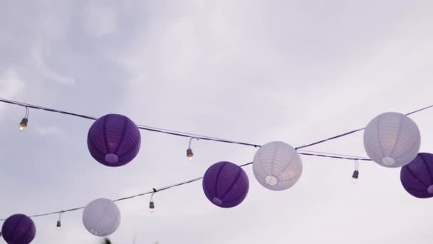 Paper Lanterns Hanging Outdoor Indian Wedding Ceremony Low Angle Shot — Stock Video