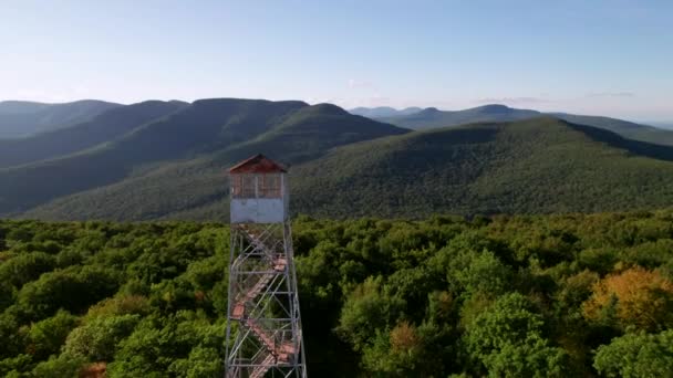 Mountaintop Drone Panorama Classic Forestry Tower — Stock Video
