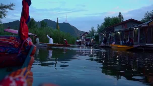 Casa Flotante Vela Lago Dal Pasado Flotante Mercados Tiendas Srinagar — Vídeos de Stock