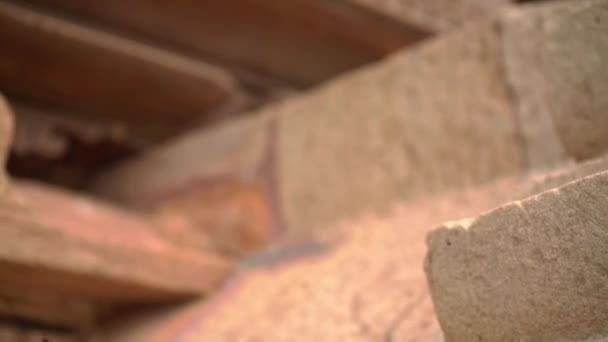 Zewnętrzne Szczegóły Świątyni Khajuraho Pomniki Rzeźbionymi Postaciami Panelu Ściennym Pochylenie — Wideo stockowe