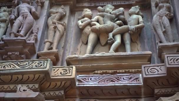 Beroemde Erotische Kunst Muur Van Khajuraho Tempels Chhatarpur Madhya Pradesh — Stockvideo