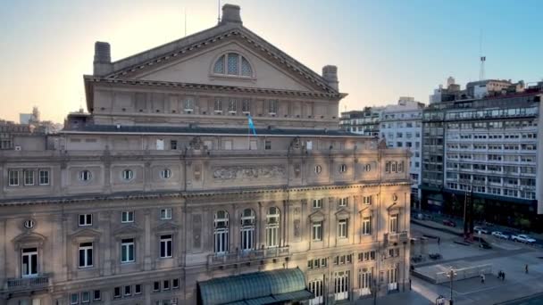 Eclectic Architectural Design Colon Theatre Buenos Aires Sunset Aerial — Stock Video