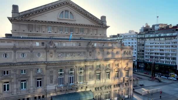 Fachada Majestuosa Del Teatro Colón Buenos Aires Argentina Vista Aérea — Vídeo de stock