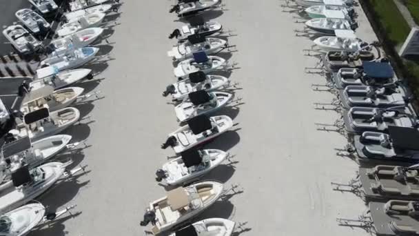 Aerial Survey Boats New Boat Sales Yard — Stock Video