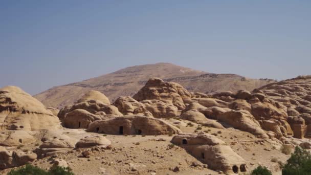 Antigas Ruínas Cidade Petra Deserto Petra Jordânia Direita — Vídeo de Stock
