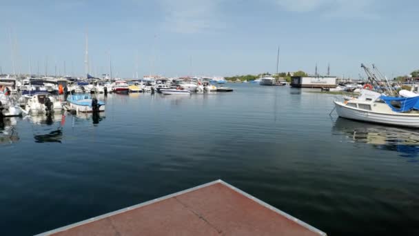 Moored Boats Calm Waters Sozopol Yacht Club Marina Black Sea — Stock Video