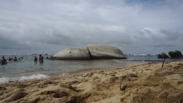 Landscape Beach Large Rock — Stock Video
