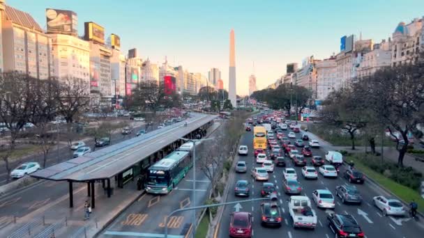 Flygfoto Över Rusningstid Trafik Centrala Buenos Aires Argentina — Stockvideo