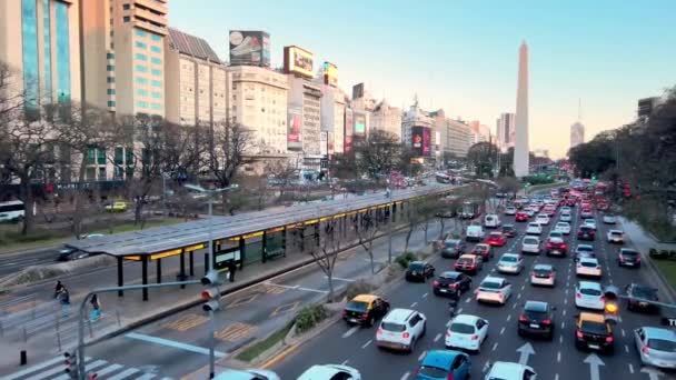 布宜诺斯艾利斯Avenida Julio沿线严重的交通堵塞 无人驾驶飞机视图 — 图库视频影像