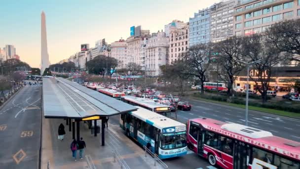 Transport Infrastructure Downtown Buenos Aires Traffic Stretching Obelisk — Stock Video