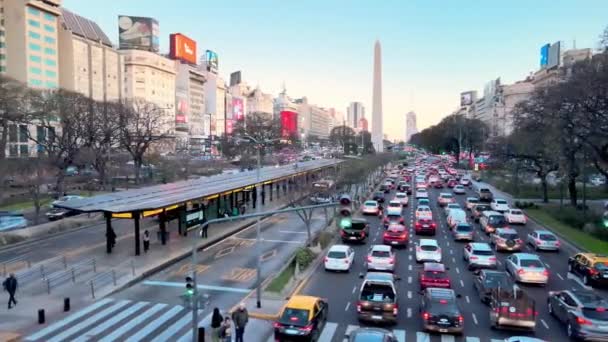 Aerial Julio Avenue Buenos Aires Puncak Lalu Lintas Siang Hari — Stok Video