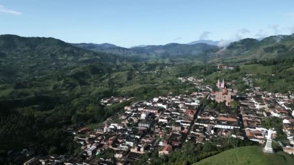 Jerico Antioquia Department Medellin Colombia Town Mountains Coffee Valley Cathedral — Stock Video