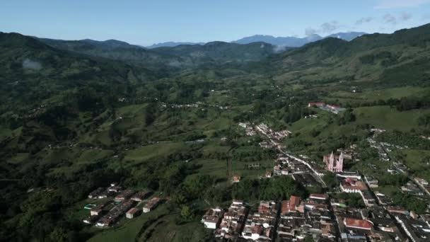 Vista Aerea Della Cittadina Jerico Colombia Dipartimento Antioquia Nelle Ande — Video Stock