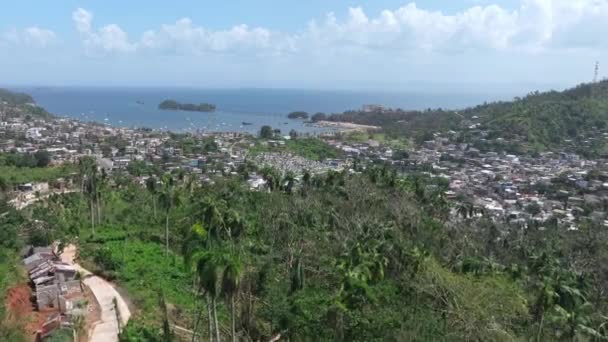 Vernietiging Verwoesting Orkaan Fiona Samana Dominicaanse Republiek Luchtvoorwaarts — Stockvideo