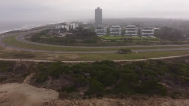 Aerial View Coastal Road Route Town Punta Del Este Uruguay — Stock Video