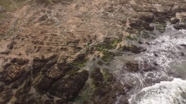 Вид Воздуха Серфера Скалы Побережье Пунта Дель Рей Uruguay — стоковое видео