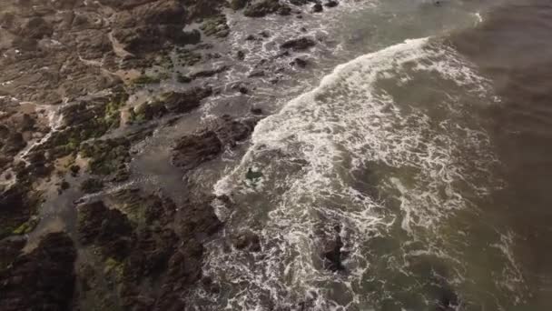 Surfer Εισέρχονται Στα Ύδατα Του Ατλαντικού Ωκεανού Πόδια Μεταξύ Βράχων — Αρχείο Βίντεο