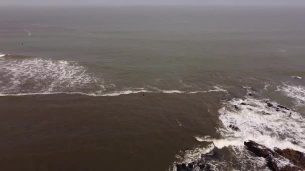 Isolierter Surfer Betritt Die Gewässer Des Punta Del Este Beach — Stockvideo
