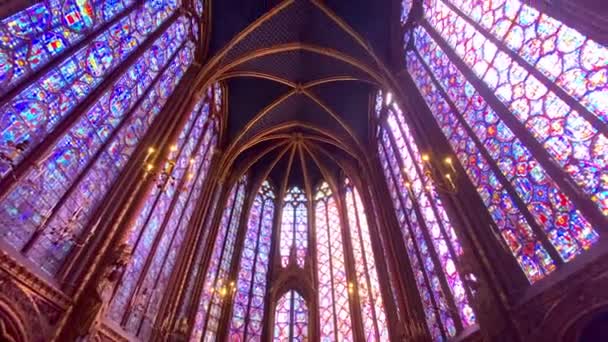 Sainte Chapelle Apse Gewelven Gebrandschilderd Glas Van Bovenkapel Parijs Frankrijk — Stockvideo