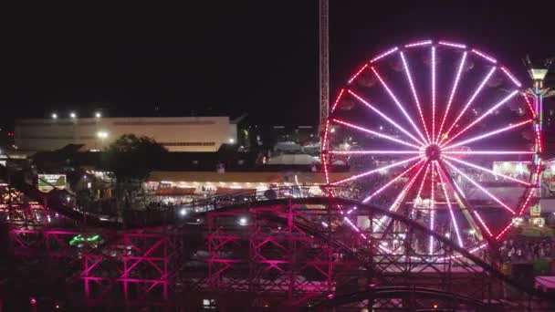 Rueda Iluminada Fortuna Feria Del Estado Washington Estados Unidos Aerial — Vídeo de stock