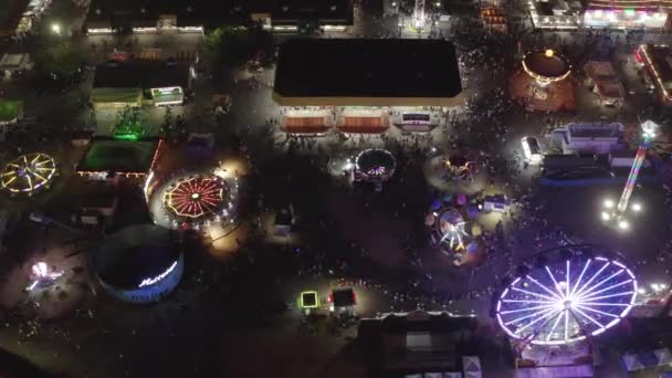 Luchtdrone View Crowded People Amusement Rides Washington State Fair Puyallup — Stockvideo