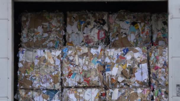 Grote Balen Papier Een Recyclingfaciliteit Dublin Ierland Middelmatig Schot — Stockvideo