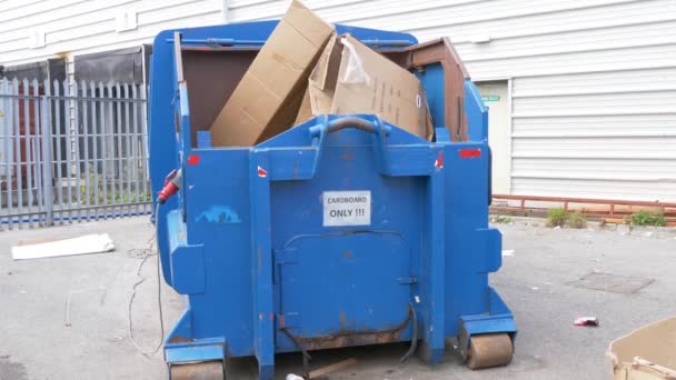Cardboard Compactor Machine Baling Piles Used Cardboard Boxes Recycling Concept — Stock Video