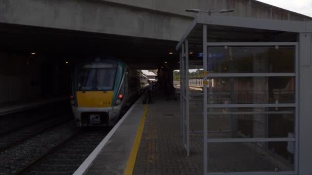 Les Gens Qui Rentrent Dublin Campagne Embarquement Dans Train Ferroviaire — Video